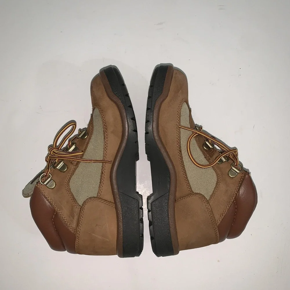 Timberland Field Boots Boys Size 1 Brown Nubuck Canvas Hiking Trail A75163