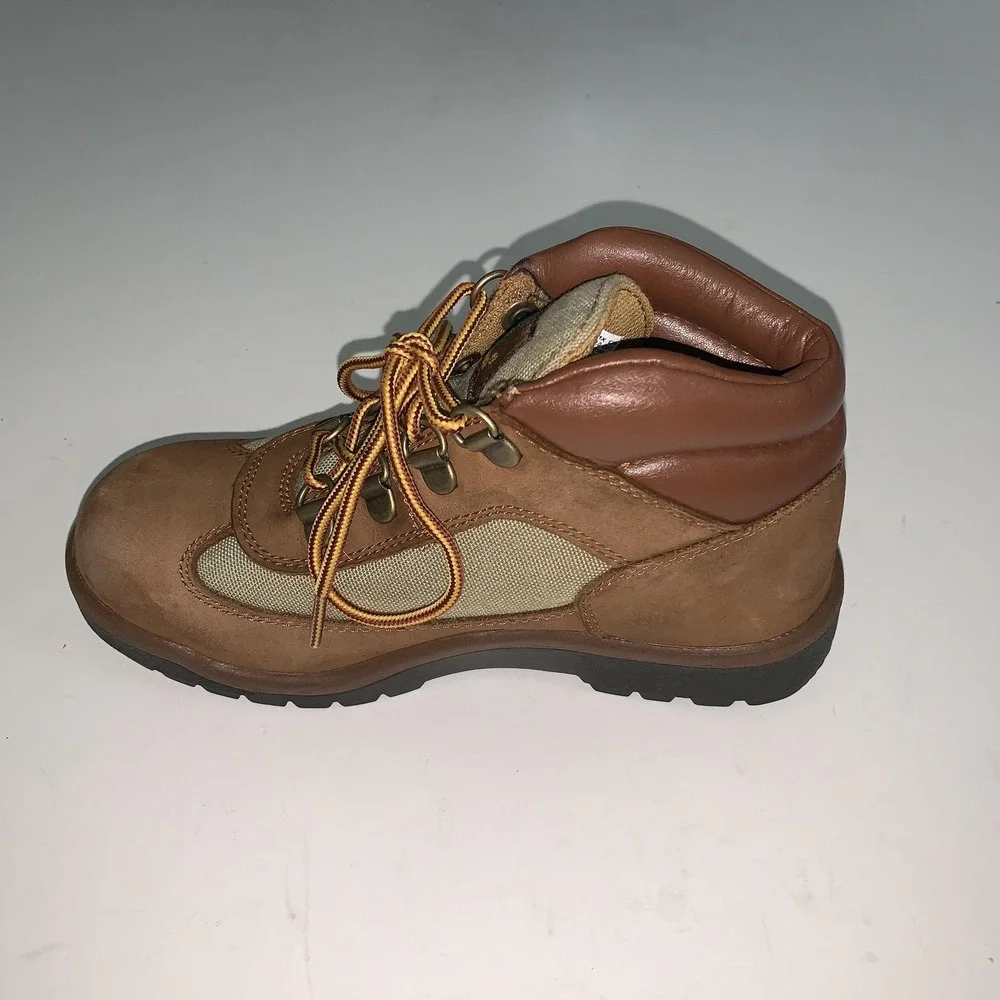 Timberland Field Boots Boys Size 1 Brown Nubuck Canvas Hiking Trail A75163