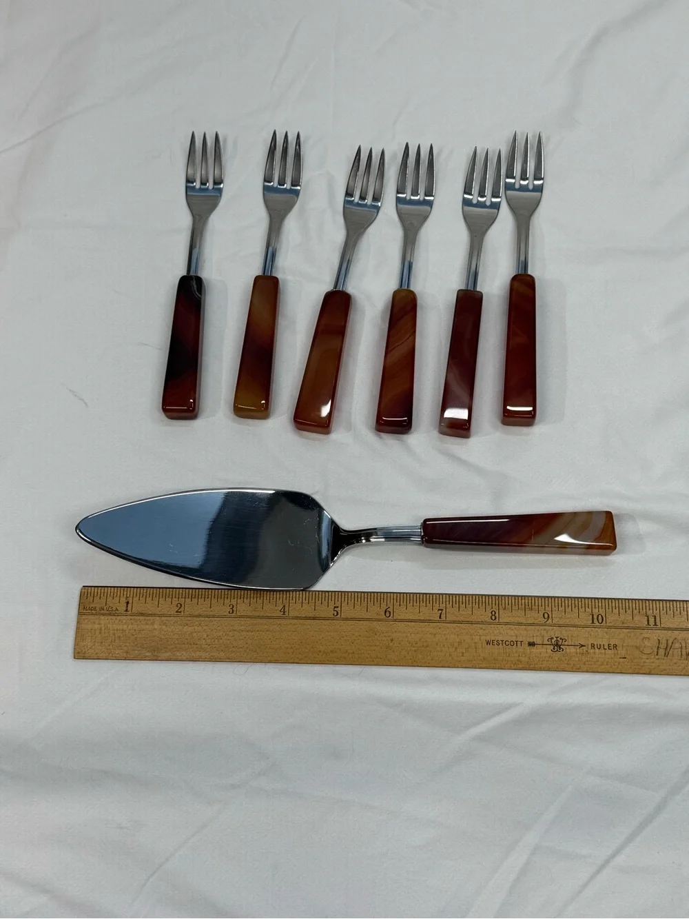 Rare Vintage Red Agate Dessert Forks Cake Server Set, Gift, MCM, South American