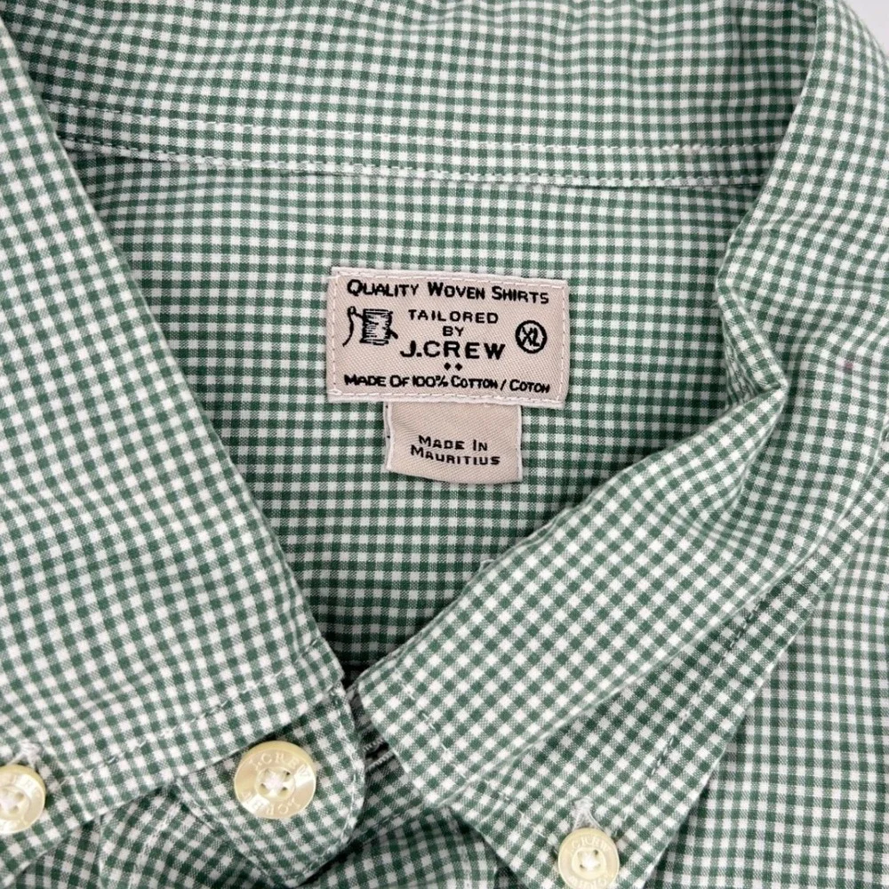 J.Crew Mens Gingham Button Down Shirt Lot of 2 Navy Green Cotton XL Tailored