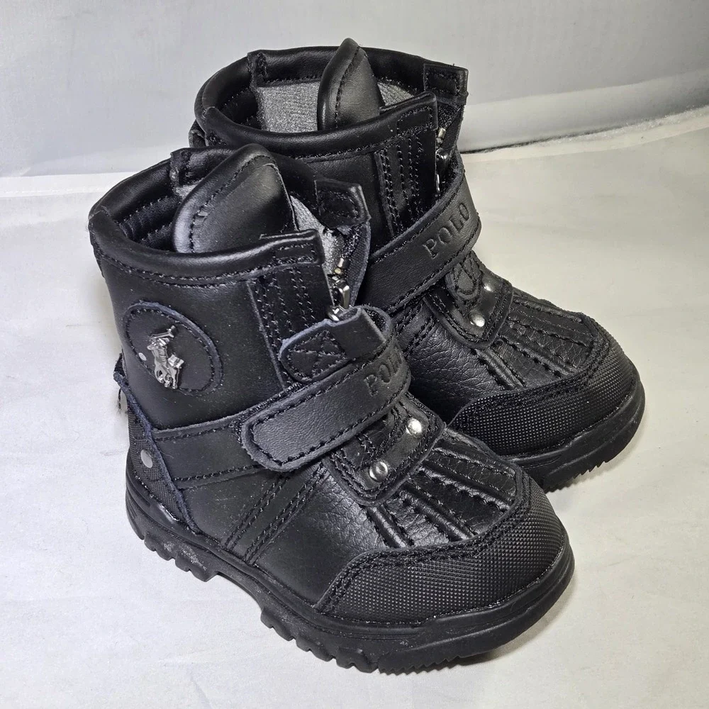 Polo Ralph Lauren Conquered Hi Boot Youth Size 4 Black Leather Zip Up