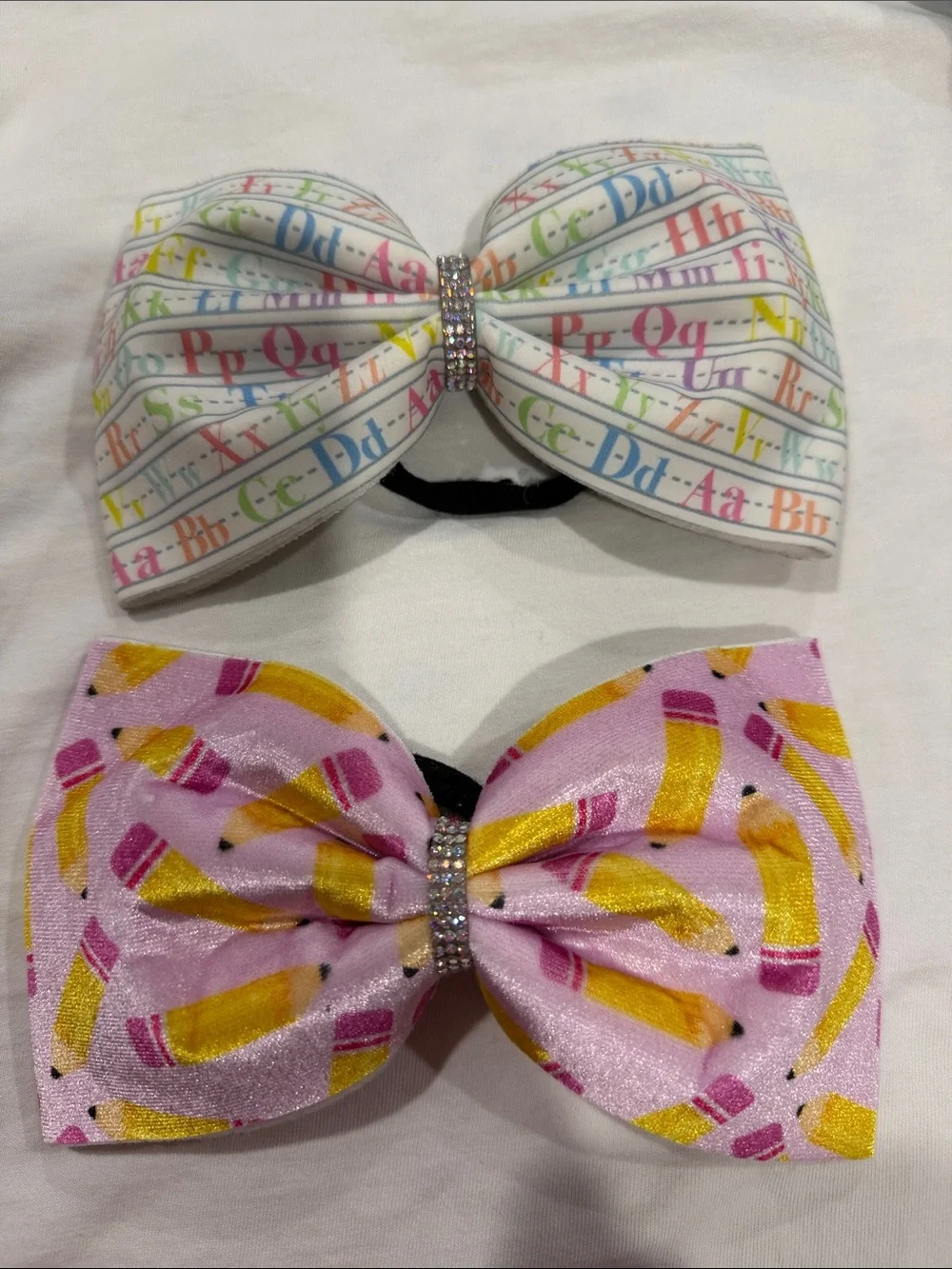 Kids Alphabet & Pencil Bow Hair Elastics - White and Pink