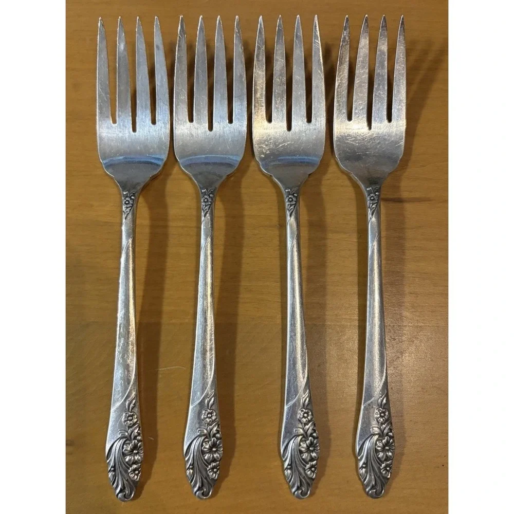 Lot 4 Oneida Community Evening Starsilverplate Salad Forks 6 5/8