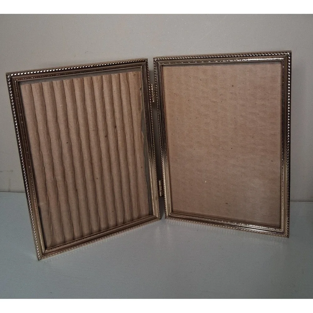 Vintage Gold Tone Hinged Double Picture Frame 4.5