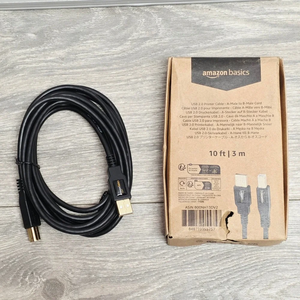 Amazon Basics USB 2.0 Printer Cable A-Male to B-Male 10ft Black B00NH13DV2
