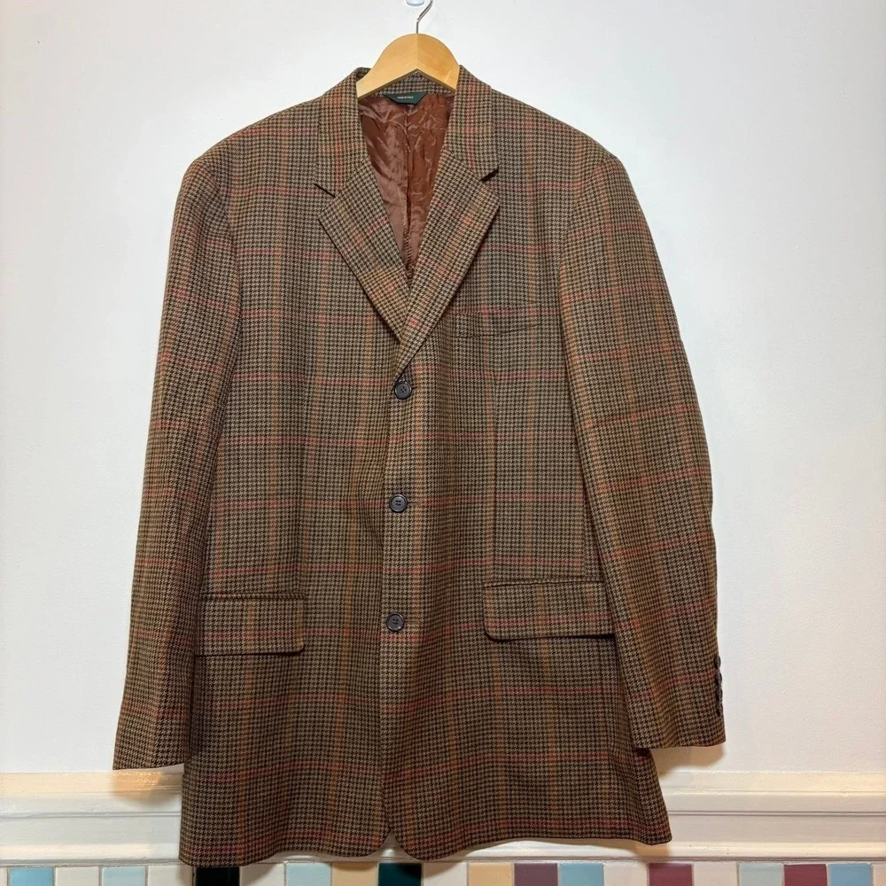 J.‎ Crew Oarsman Brown Plaid Wool Tweed Blazer Jacket 44L Made Italy Sport Coat