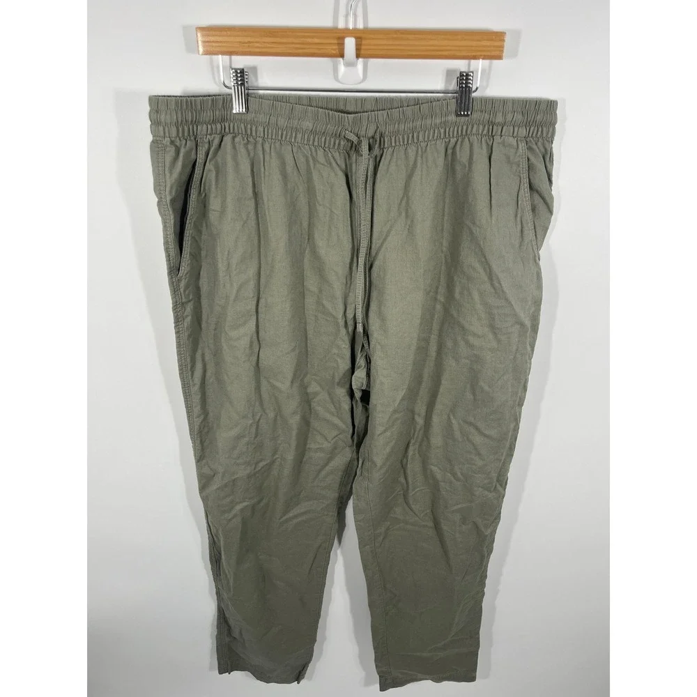 H&M Womens Linen Blend Pants XL Green Beach Resort Euro Summer Lightweight