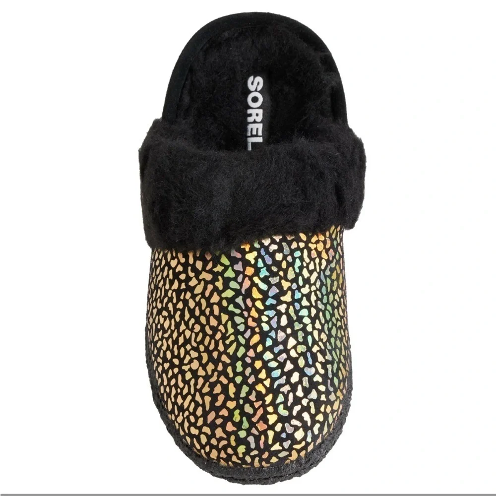 Sorel Boys Girls 3C Nakiska Slide II Slippers - Suede Black Pattern NWT