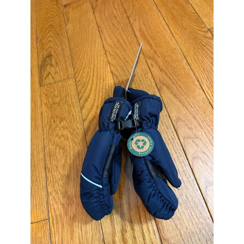 London Fog Kids Navy Blue Insulated Winter Mittens‎ Size 4-6 Years New