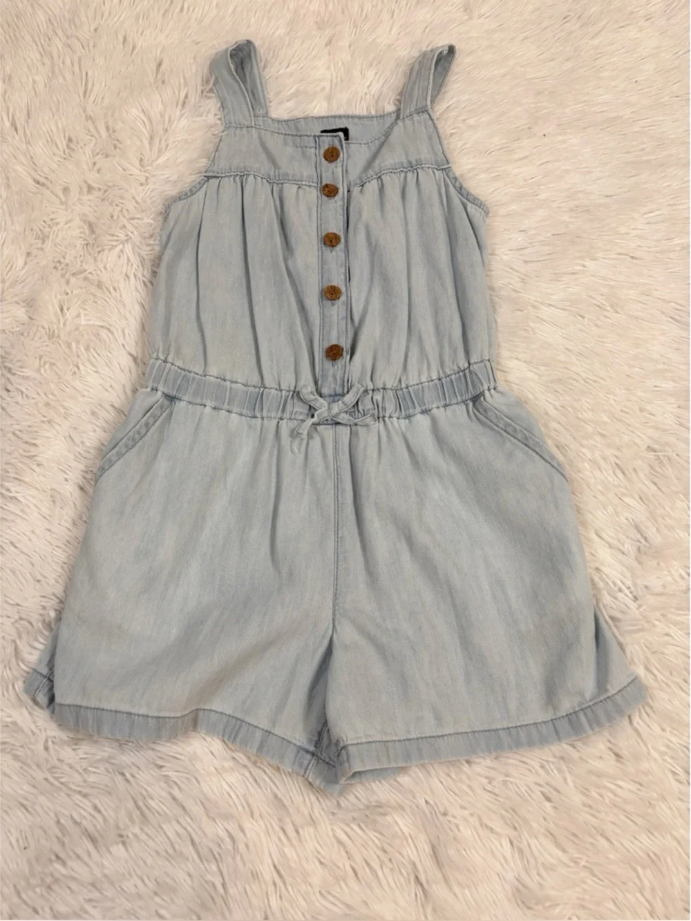Gap girls sleeveless chambray Romper‎ with Button Front light blue