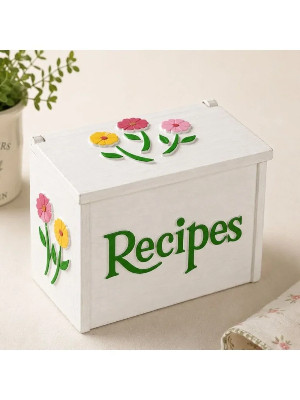 Vintage FTD Recipe Card Box Retro USA Floral Hinged Lid Holder Kitchen Storage