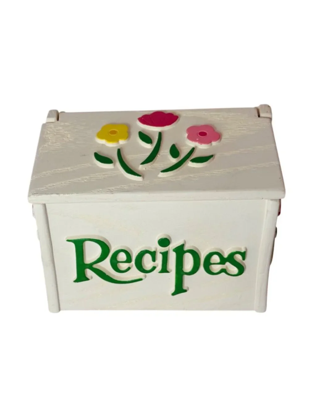 Vintage FTD Recipe Card Box Retro USA Floral Hinged Lid Holder Kitchen Storage
