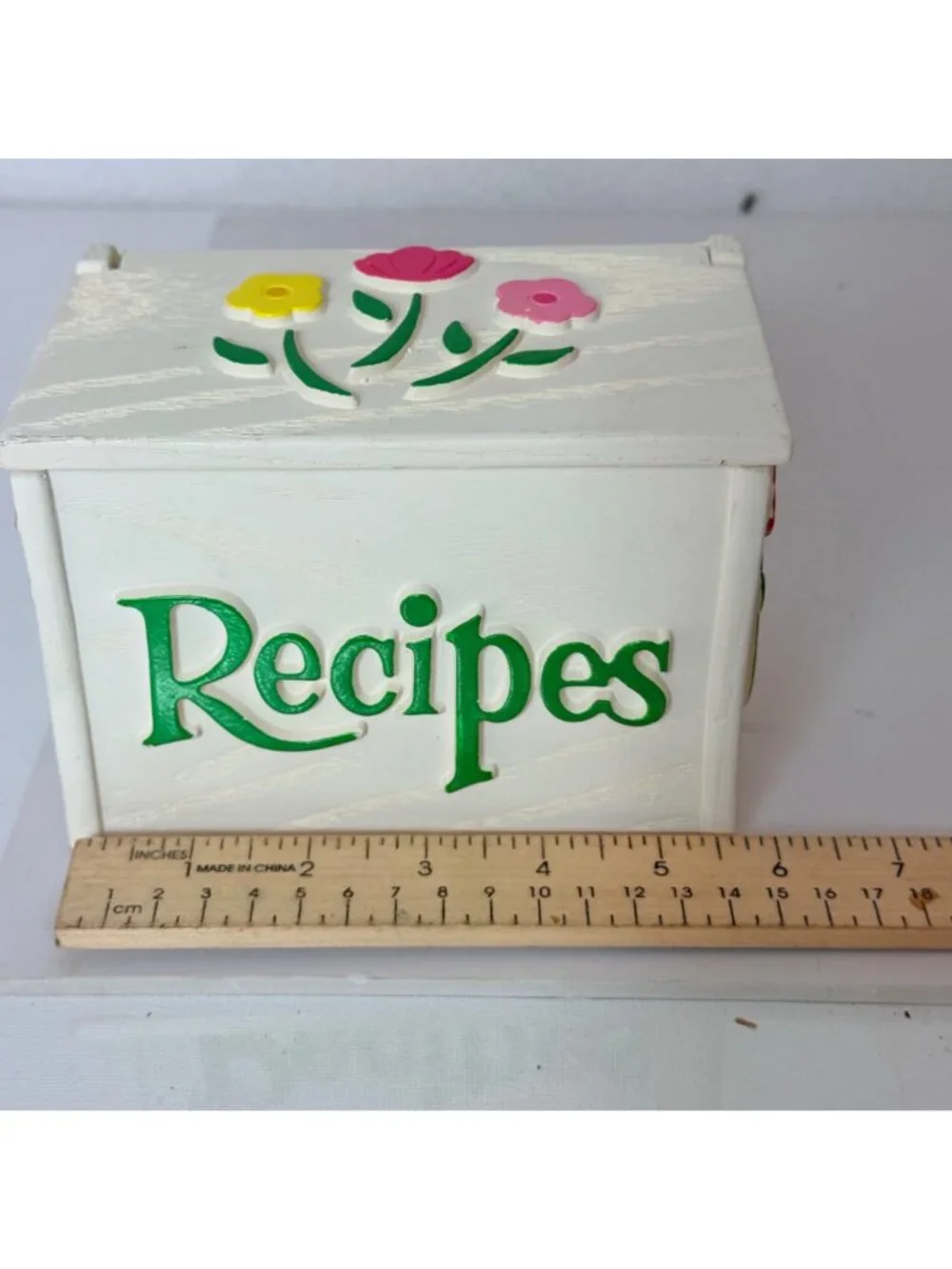 Vintage FTD Recipe Card Box Retro USA Floral Hinged Lid Holder Kitchen Storage