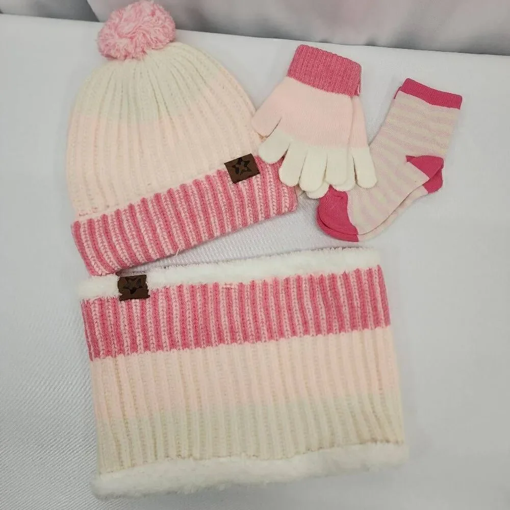 April Frogs Kids Hat Gloves Scarf Set: Winter Warm Beanie Hats Toddler Knit Neck