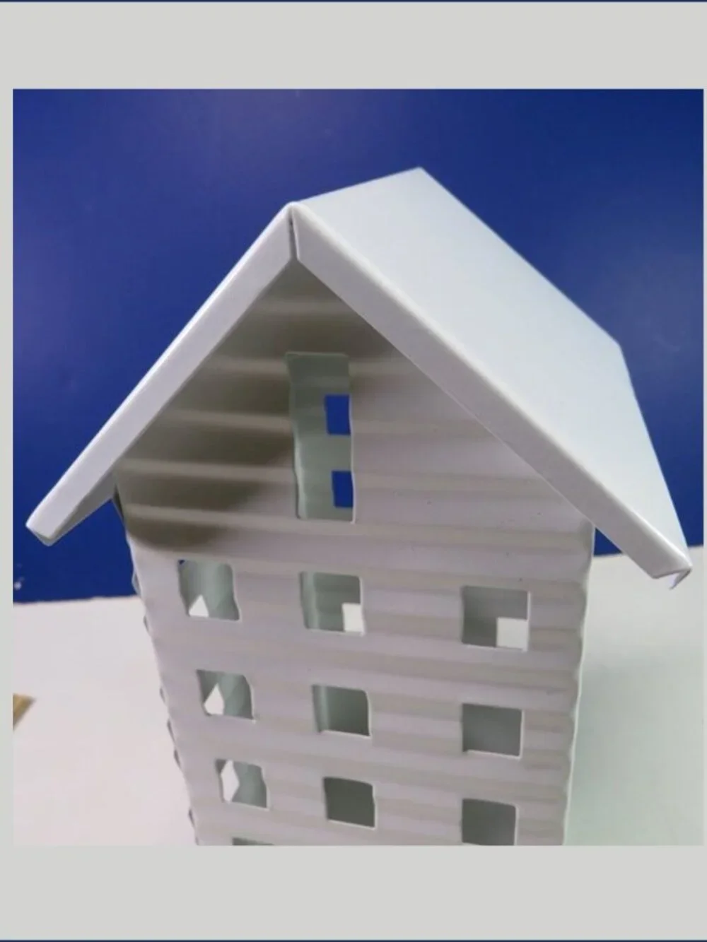 White Metal House Luminary Corrugated Metal Candle Holder Farmhouse Decor