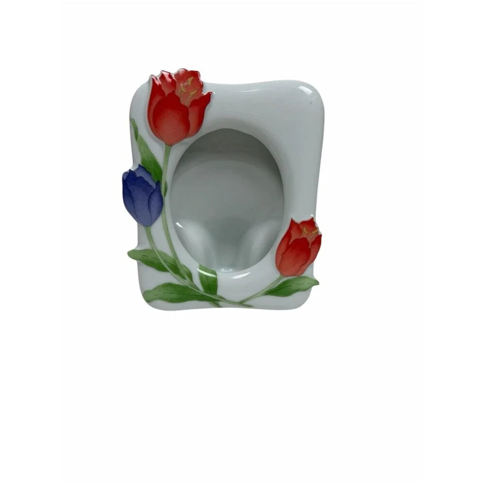 Vintage Japan Tulip Picture Frame Ceramic Floral Photo Frame Cottagecore Decor