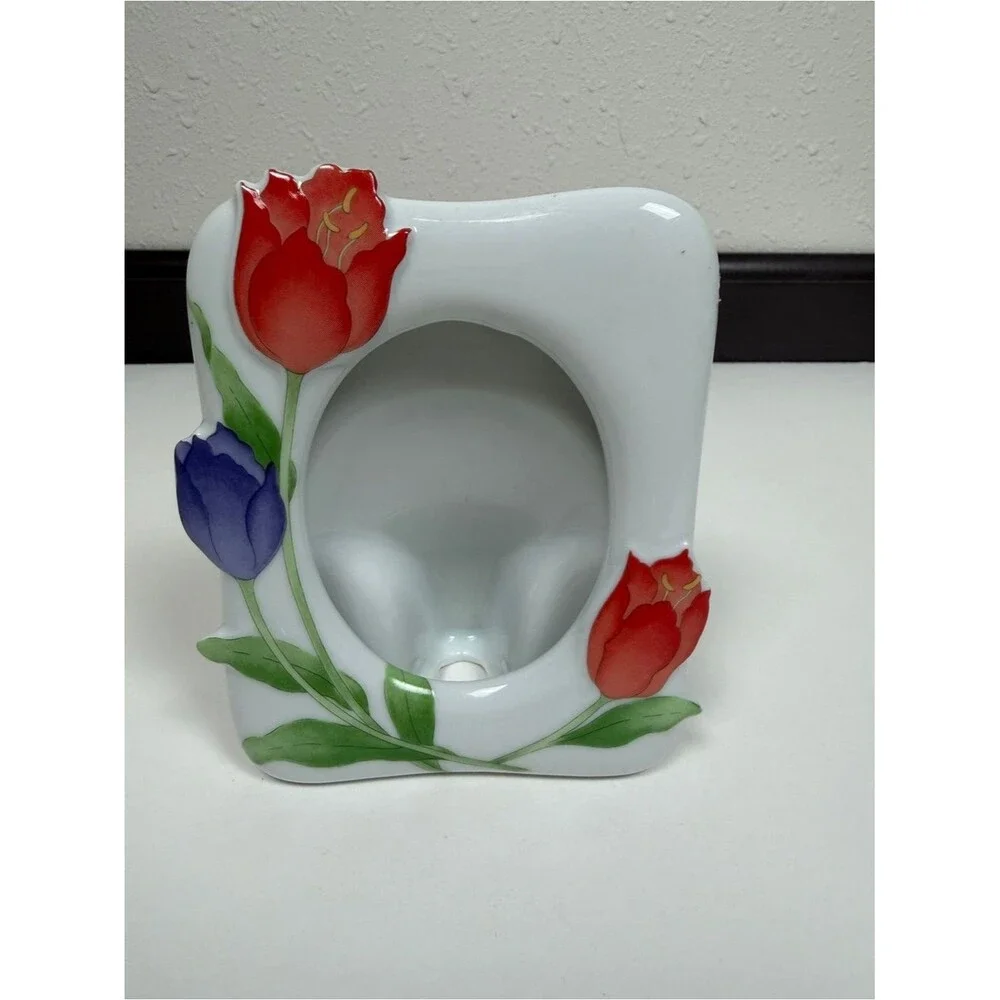 Vintage Japan Tulip Picture Frame Ceramic Floral Photo Frame Cottagecore Decor