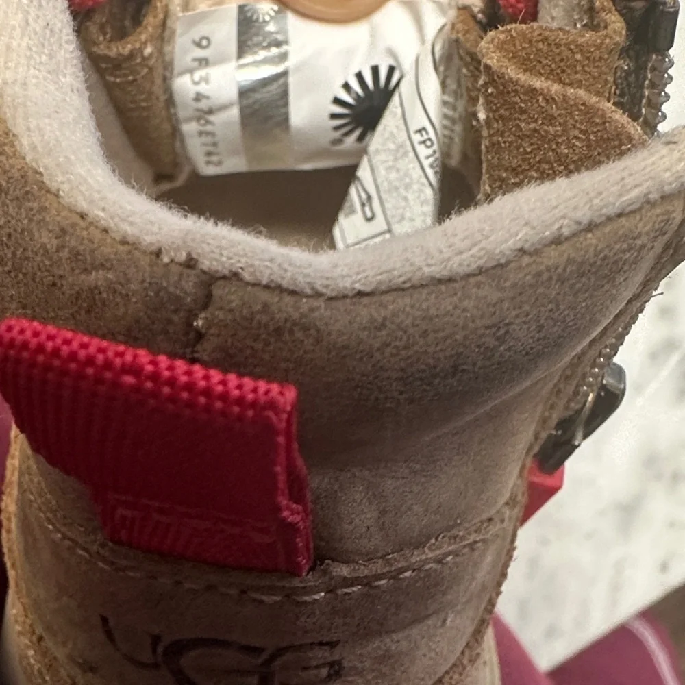 Brown Ugg Boots with Red Accents