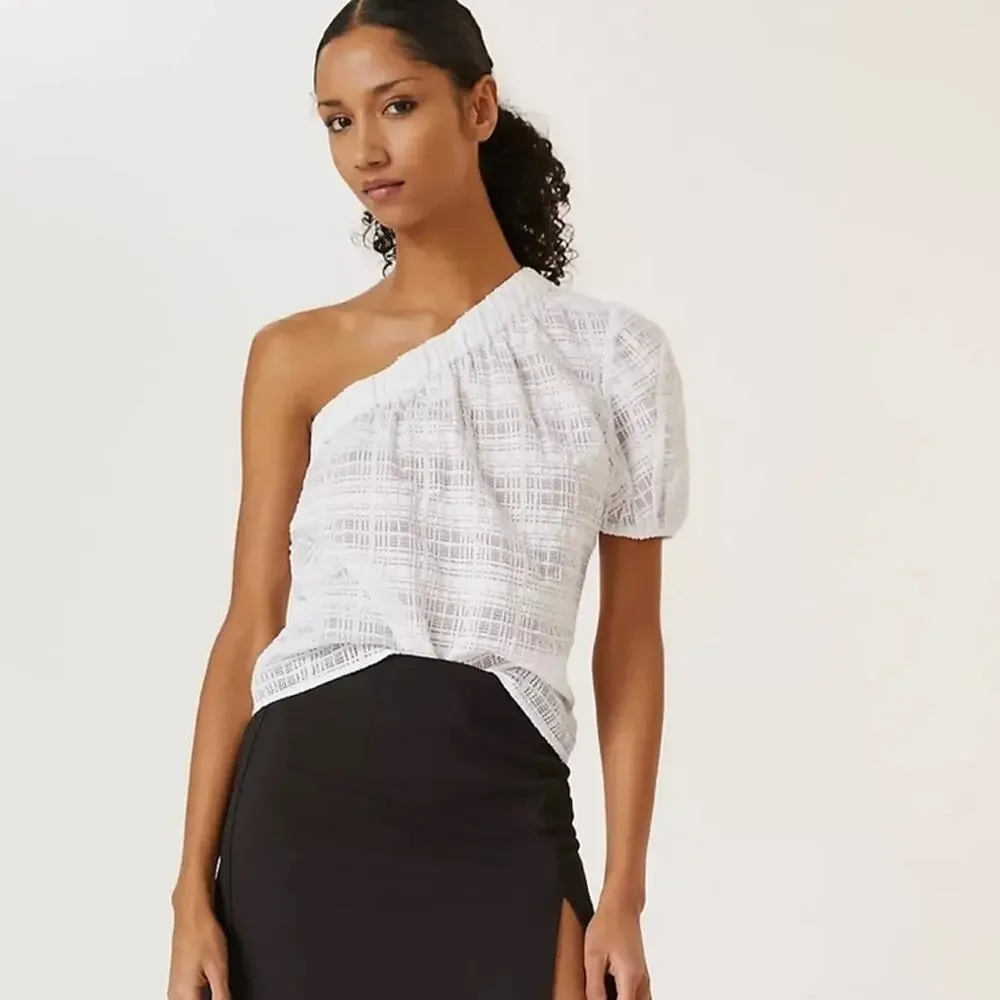 Anthropologie Current Air Blouse One Shoulder White Size Small NEW