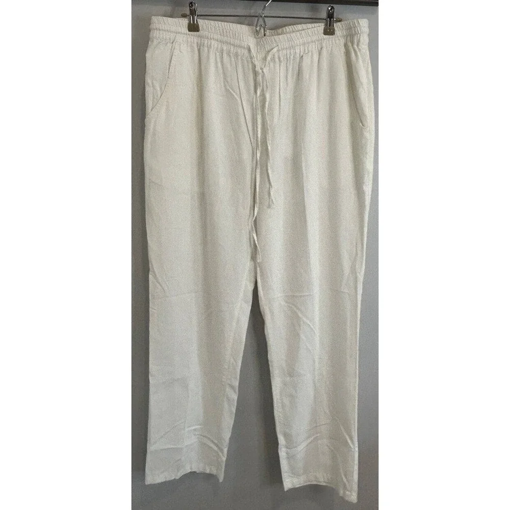Isle Bay Linens White Linen Blend Pull On Drawstring Mens Pants 33