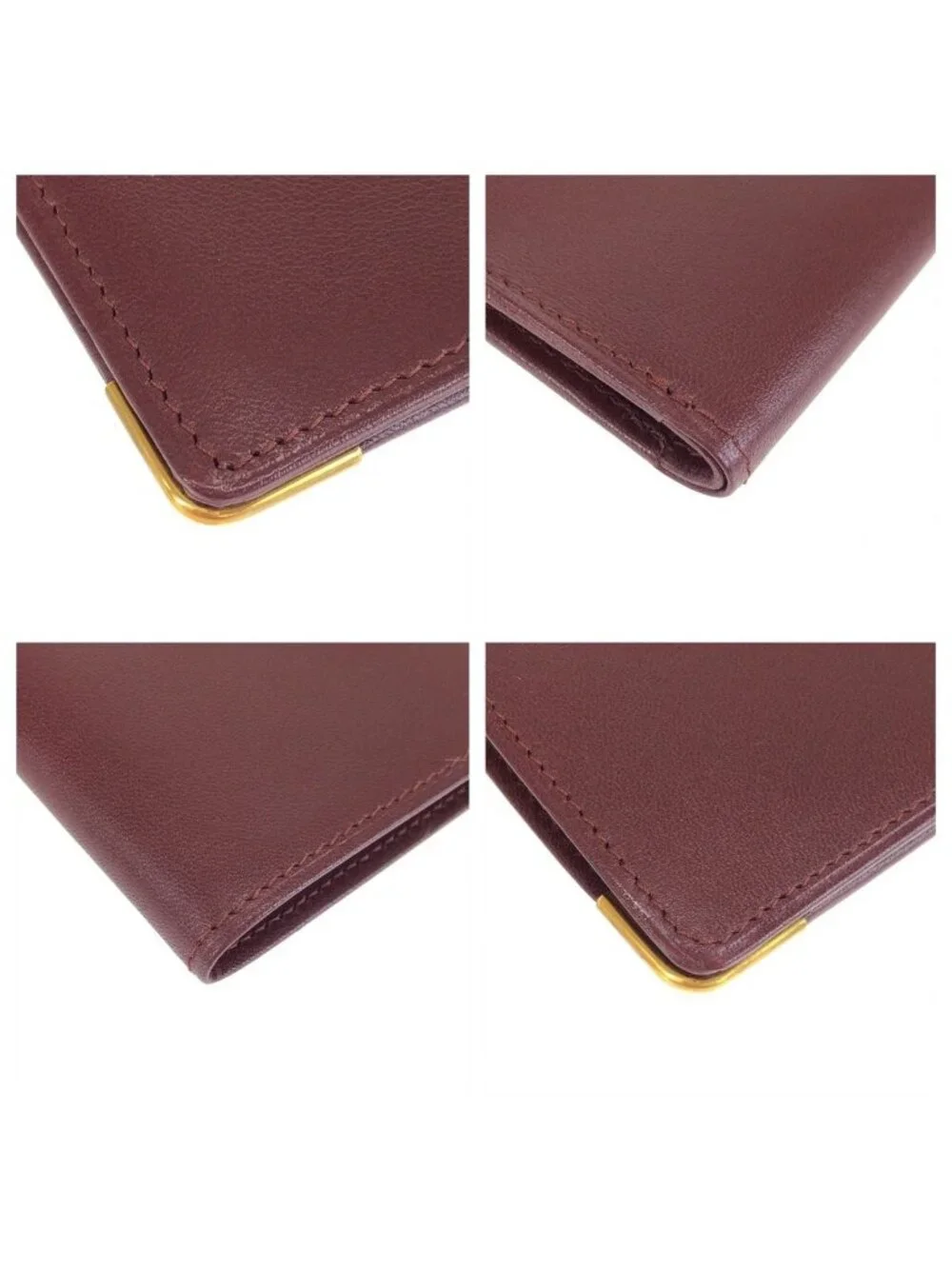 Cartier Must Line Wine Red Gold Leather Wallet Compact