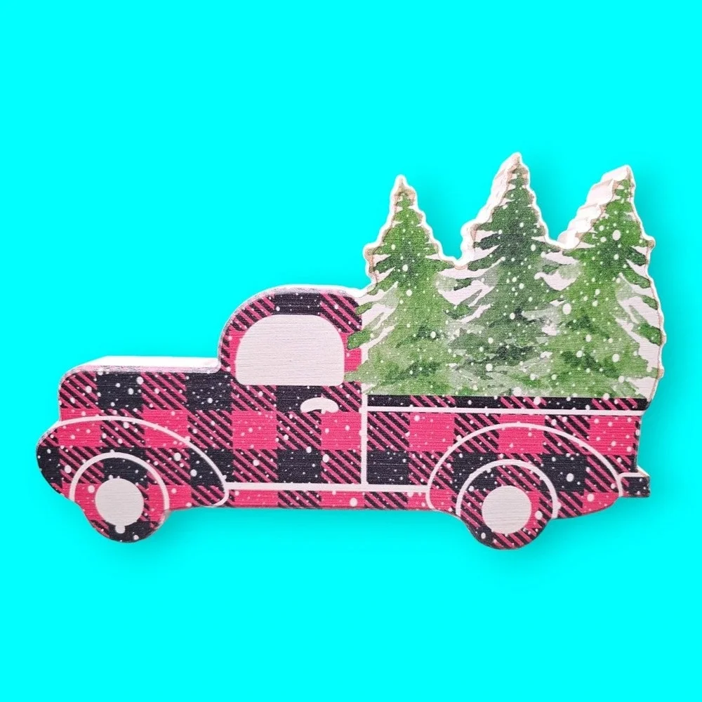 Quill to Paper by Sixtrees‎ Wooden Box Sign Red Truck With Christmas Trees Bed