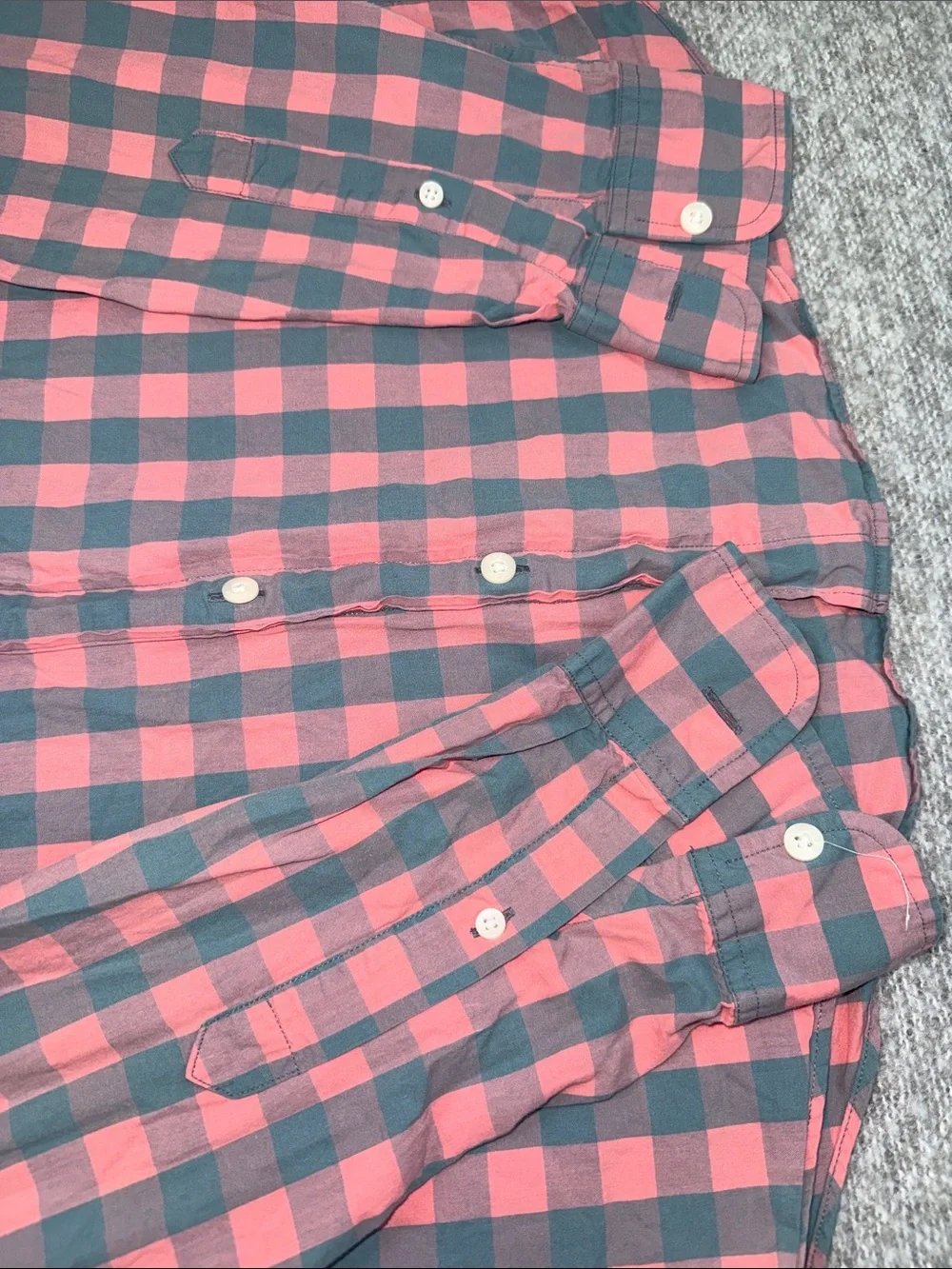 J. Crew Coral Pink and Gray Gingham Button-Down Shirt Slim Size L