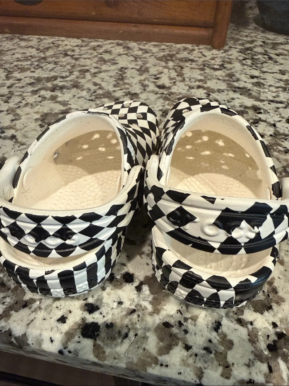 CROCS Toddler Black and White Checkered Clogs with Heel Strap