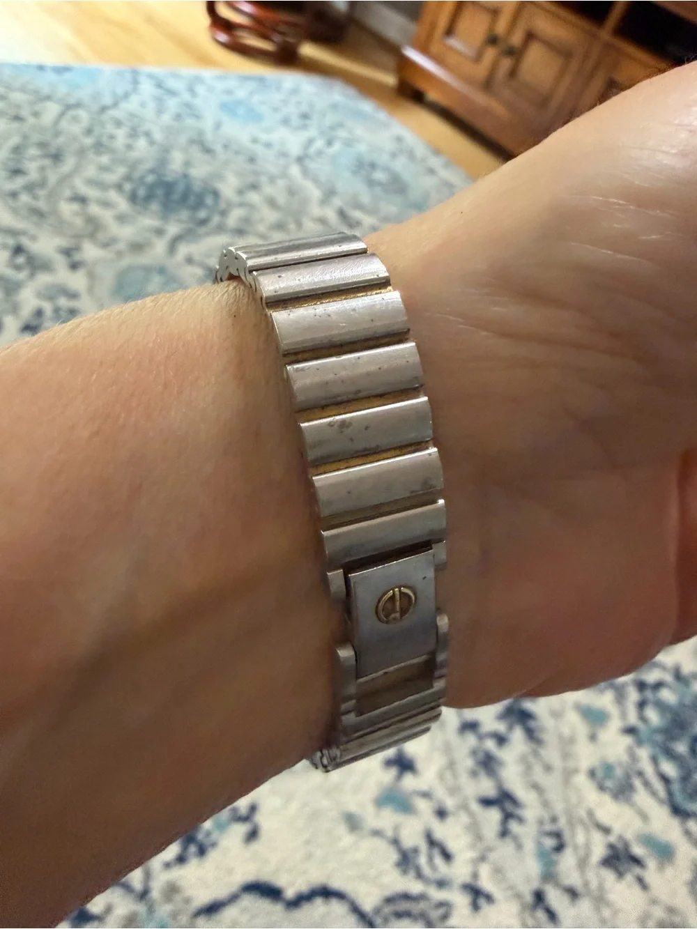 Dunhill Silver-Tone Watch with Black Dial and Crystal Markers