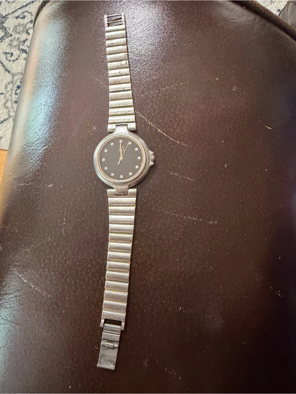 Dunhill Silver-Tone Watch with Black Dial and Crystal Markers