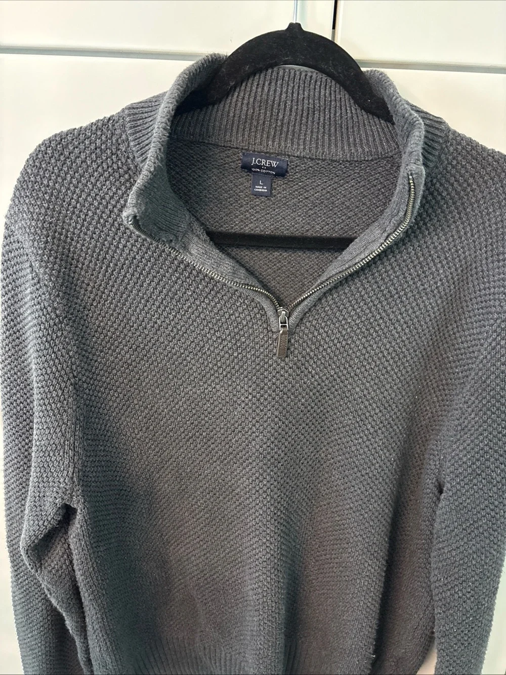 J. Crew Men’s Charcoal Quarter-Zip Textured Knit Sweater