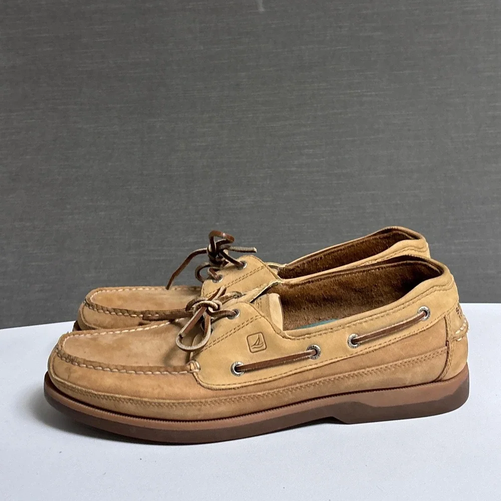 Sperry Boat Shoes 13M Tan Leather Moccasin Toe Casual Preppy Non Marking Classic