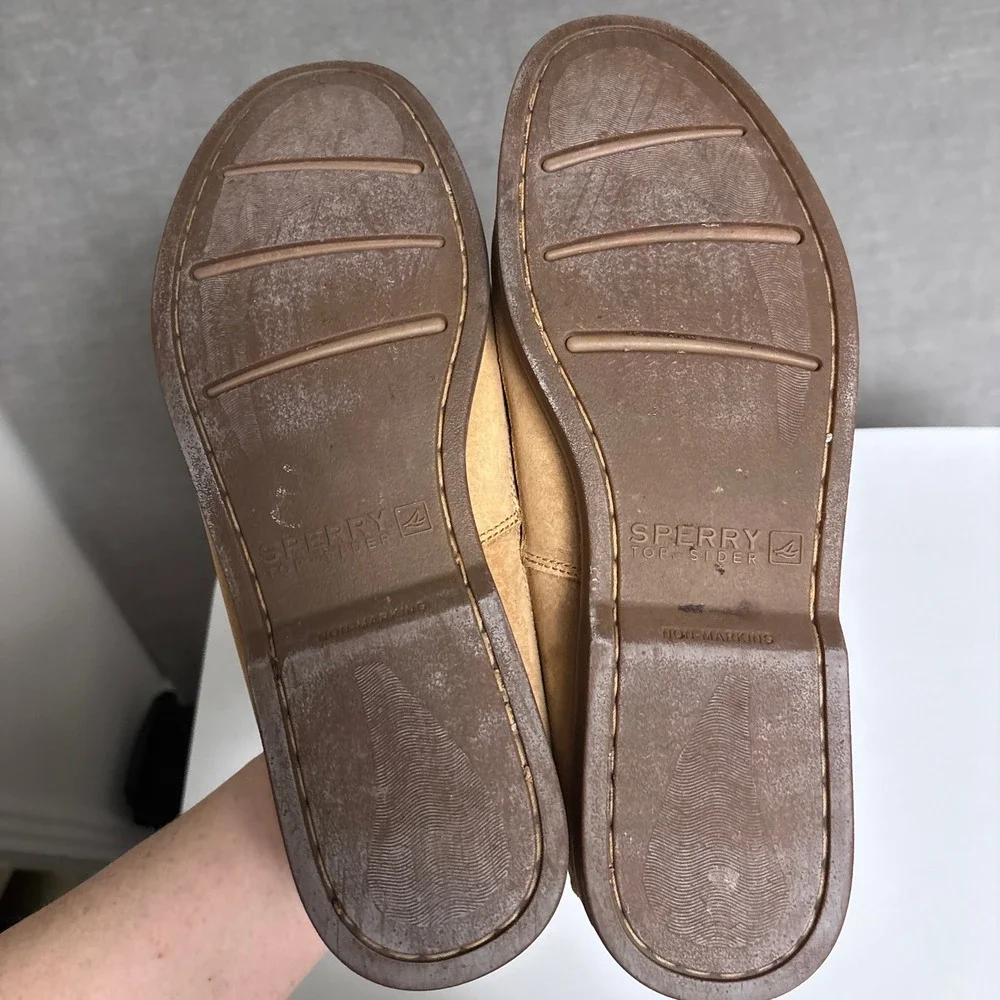 Sperry Boat Shoes 13M Tan Leather Moccasin Toe Casual Preppy Non Marking Classic