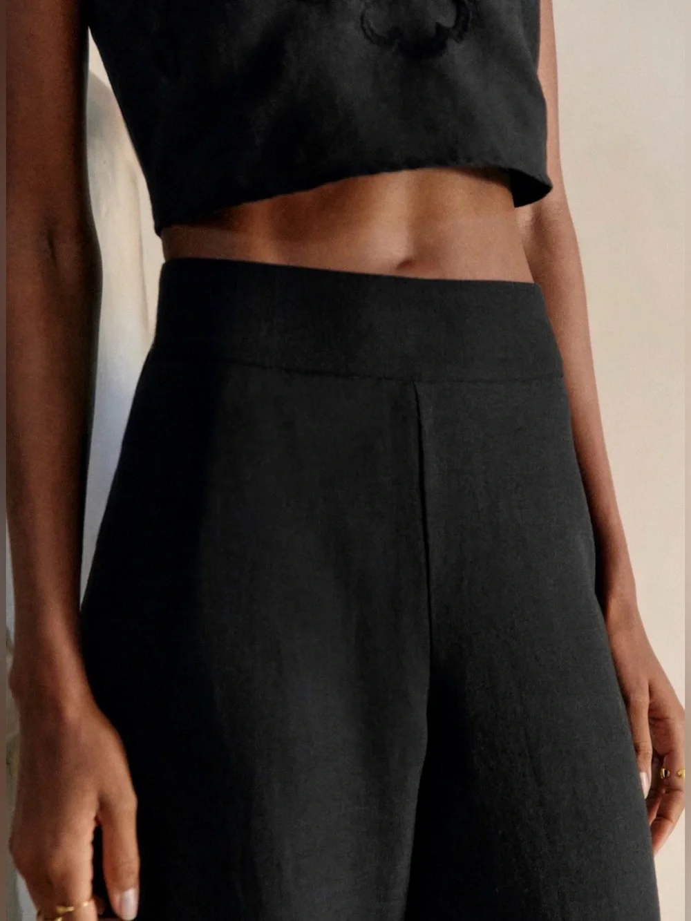EUC Sézane Fausto Linen Blend Embroidered Trousers in Black size 12