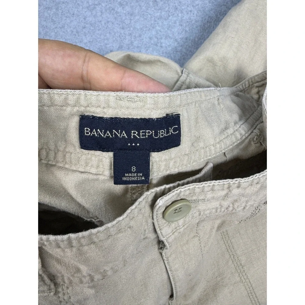 Banana Republic Cropped Cargo Pants Women's 8 Tan‎ Linen Cotton High Rise Casual