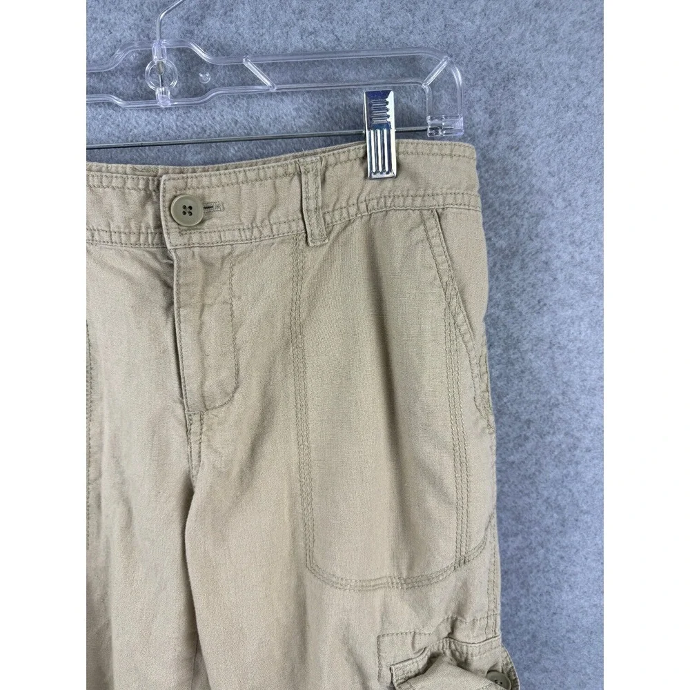 Banana Republic Cropped Cargo Pants Women's 8 Tan‎ Linen Cotton High Rise Casual