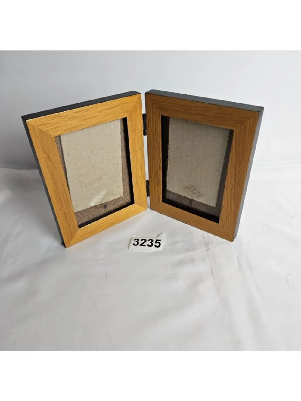 Picture Frame Wood Hinged Double Holds Two 3x5 Photos Folding Display