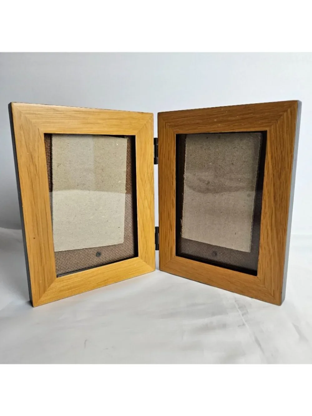 Picture Frame Wood Hinged Double Holds Two 3x5 Photos Folding Display
