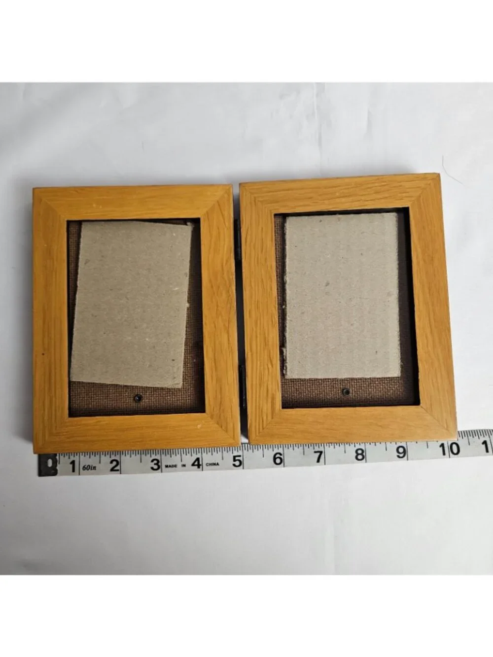 Picture Frame Wood Hinged Double Holds Two 3x5 Photos Folding Display
