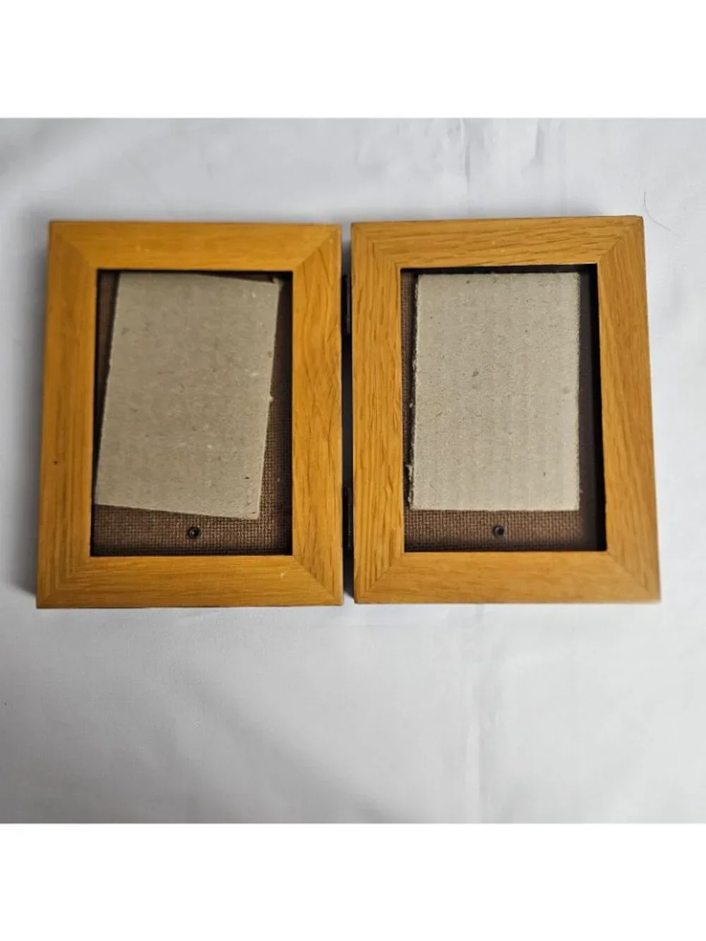 Picture Frame Wood Hinged Double Holds Two 3x5 Photos Folding Display