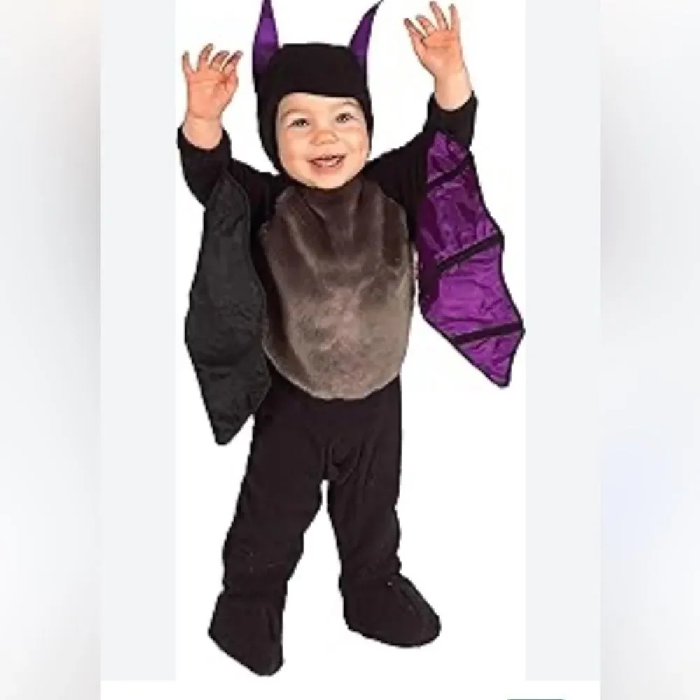 My First Halloween Lil Bat Costume Separate Hat Black Purple Wings  Size Infant
