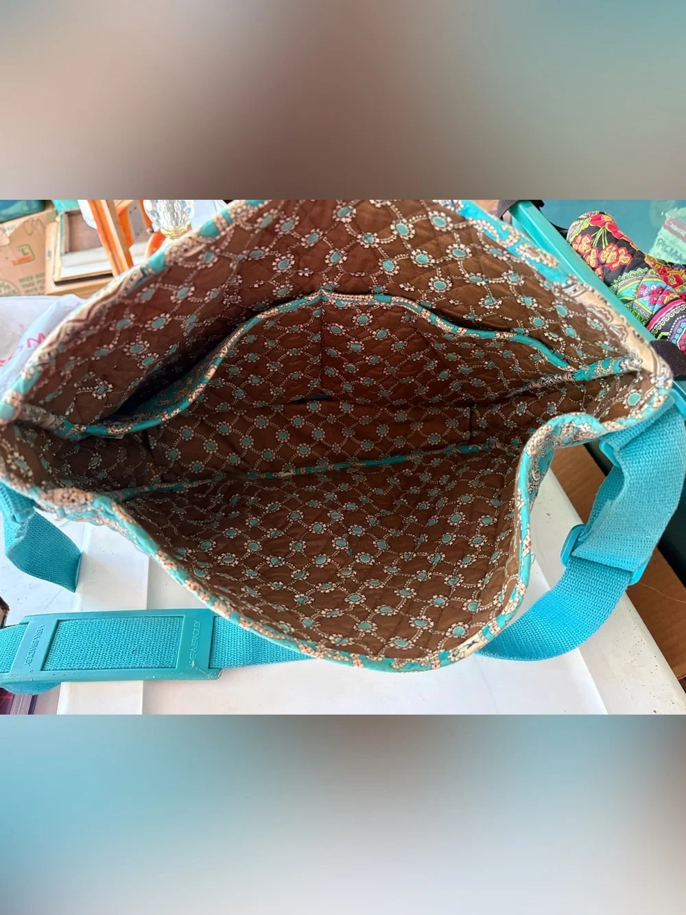 Vera Bradley Turquoise Paisley Quilted Laptop Messenger Bag