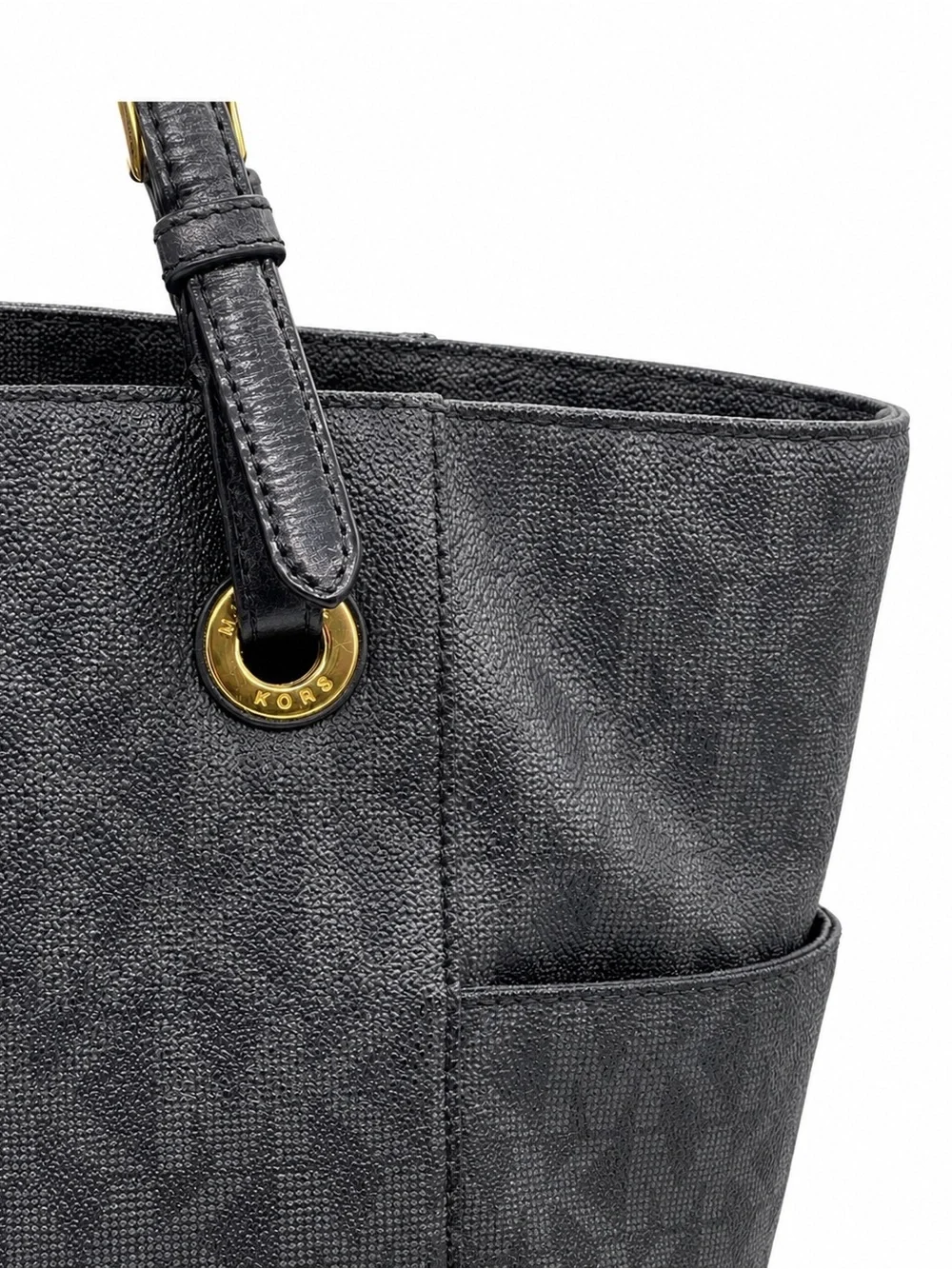 Michael Michael Kors Jet Set Black Logo Jacquard Tote Gold Hardware