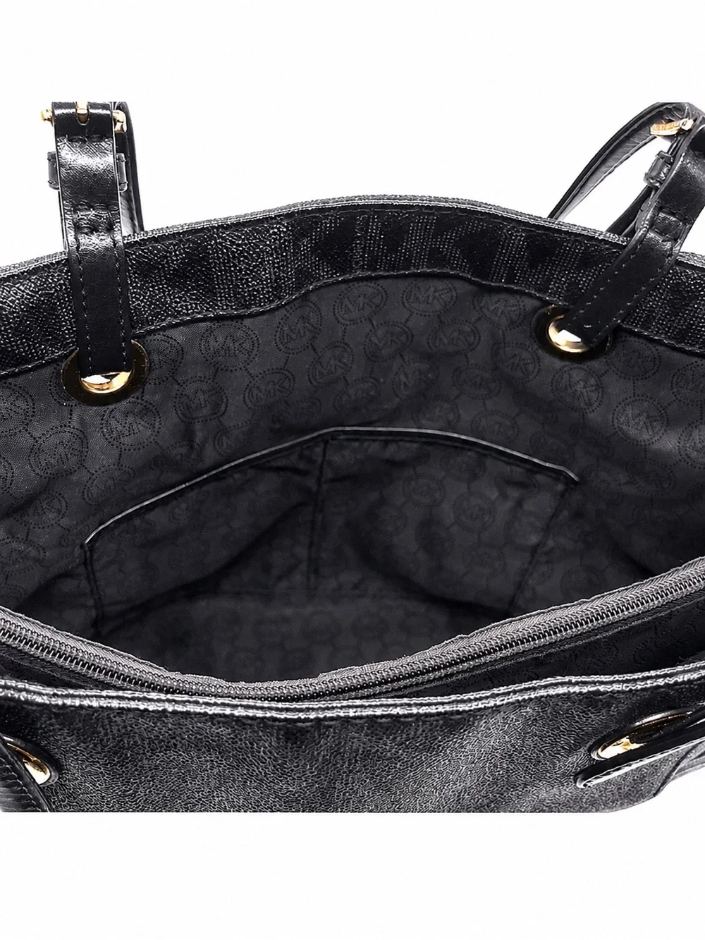 Michael Michael Kors Jet Set Black Logo Jacquard Tote Gold Hardware