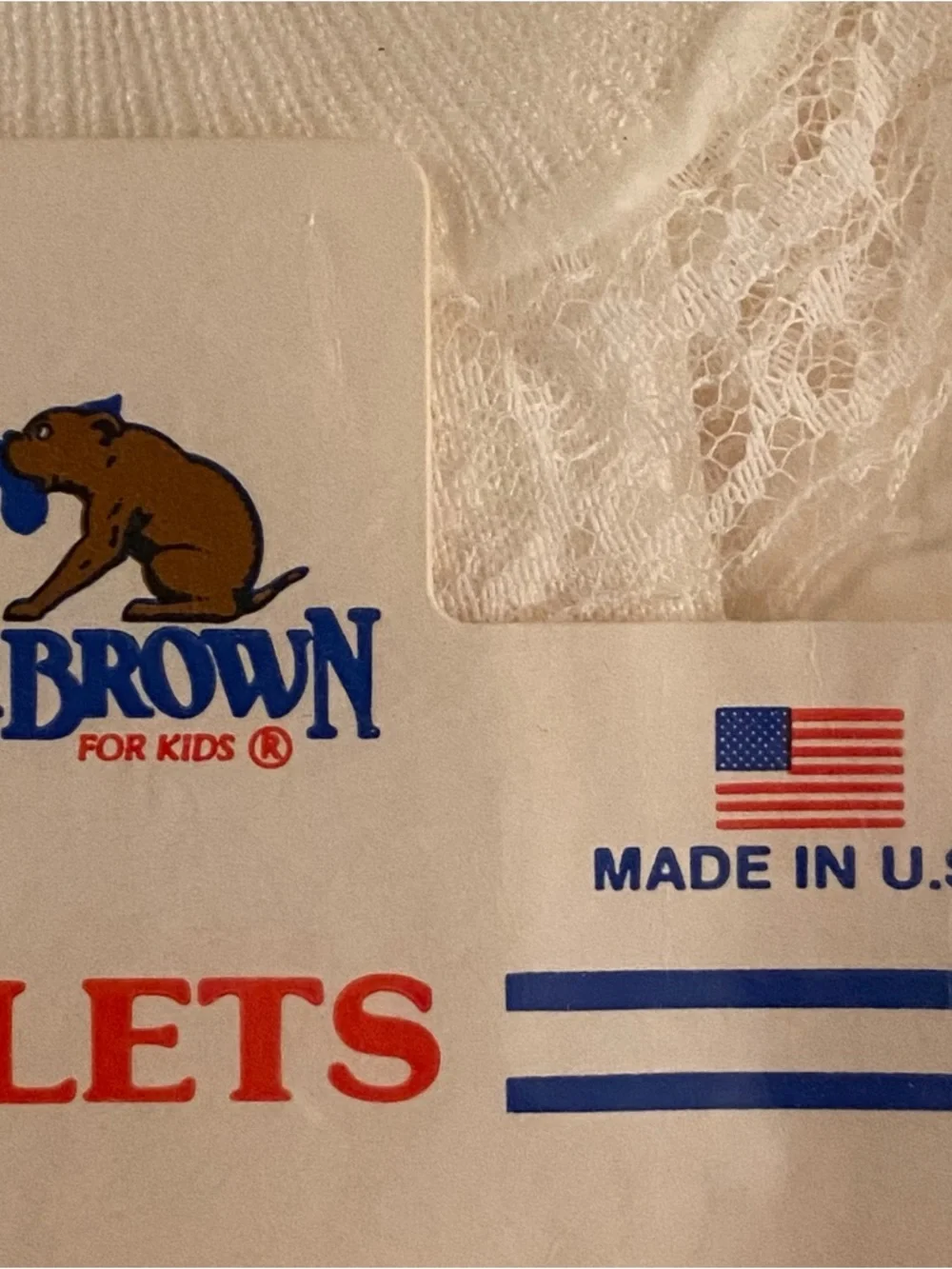 Vintage 80s Buster Brown Girl's Lace Trim Anklet Socks - New Sealed Made in USA
