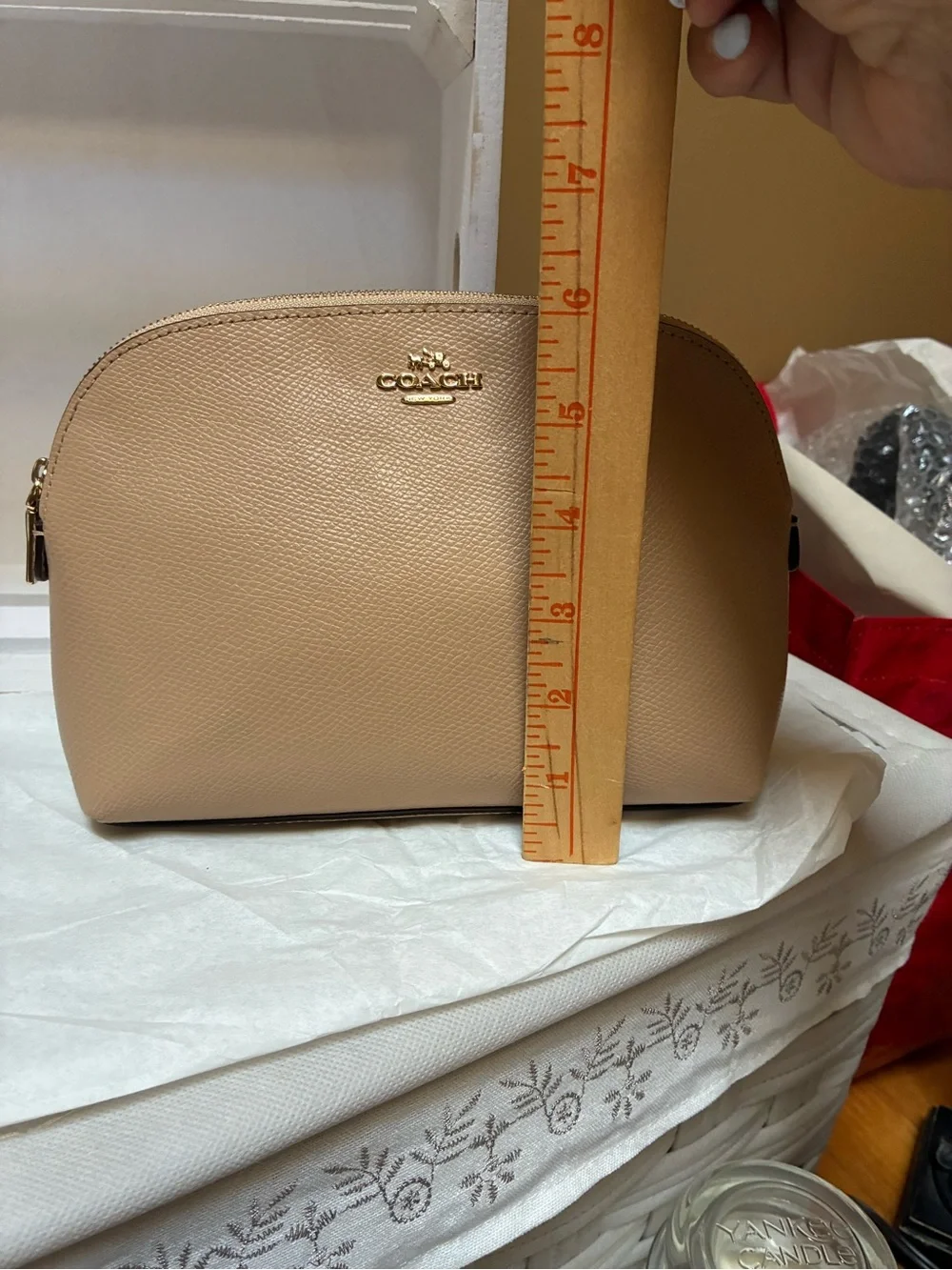 Coach Pebbled Leather Cosmetic Pouch in Tan
