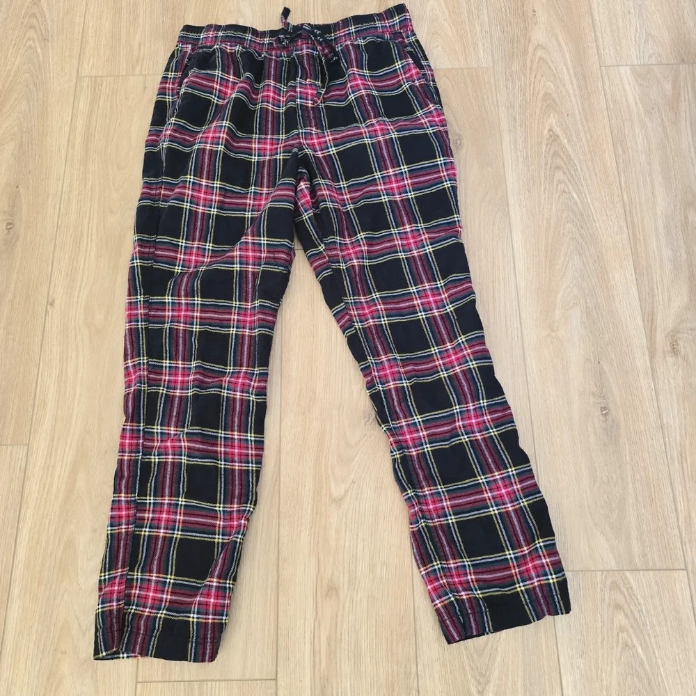 J. Crew Men's Plaid Pajama Pants - Black, Red, Yellow Medium