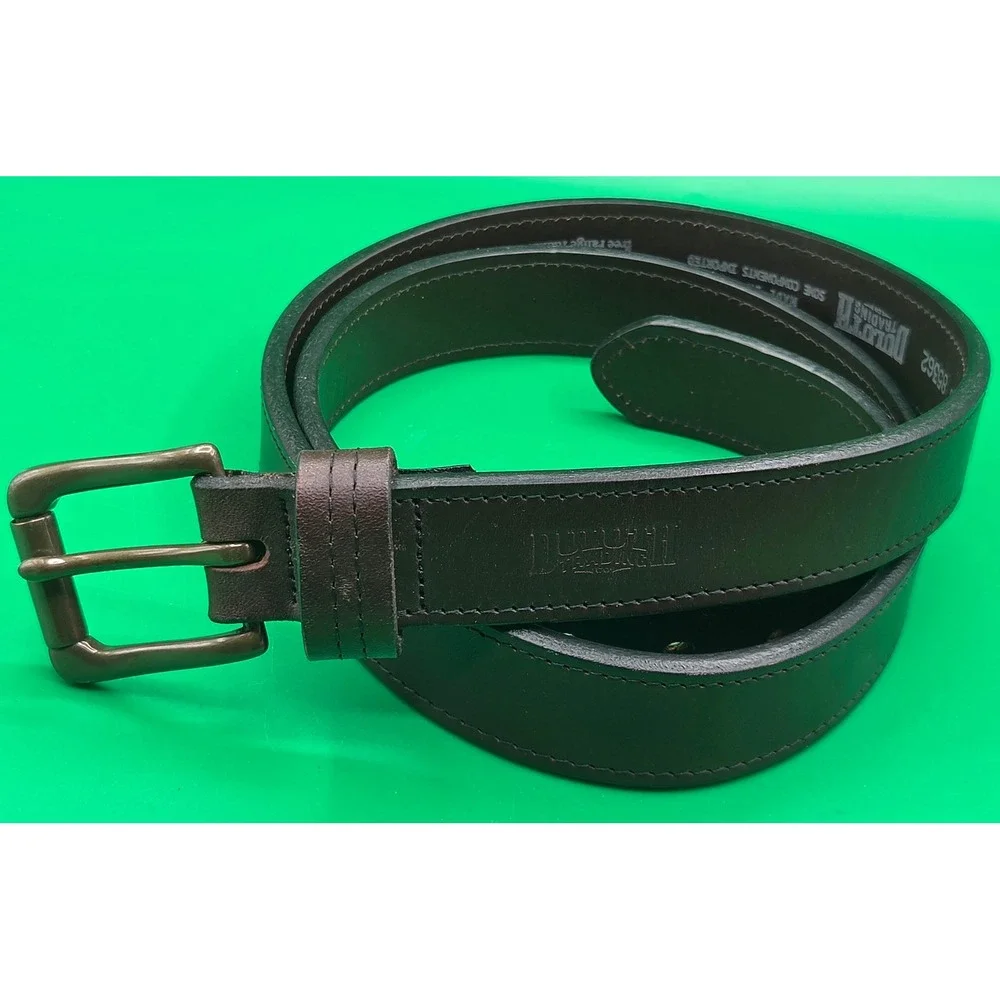 Duluth Trading Co Mens Brown Leather Lifetime Belt Solid Brass Buckle 48 85362