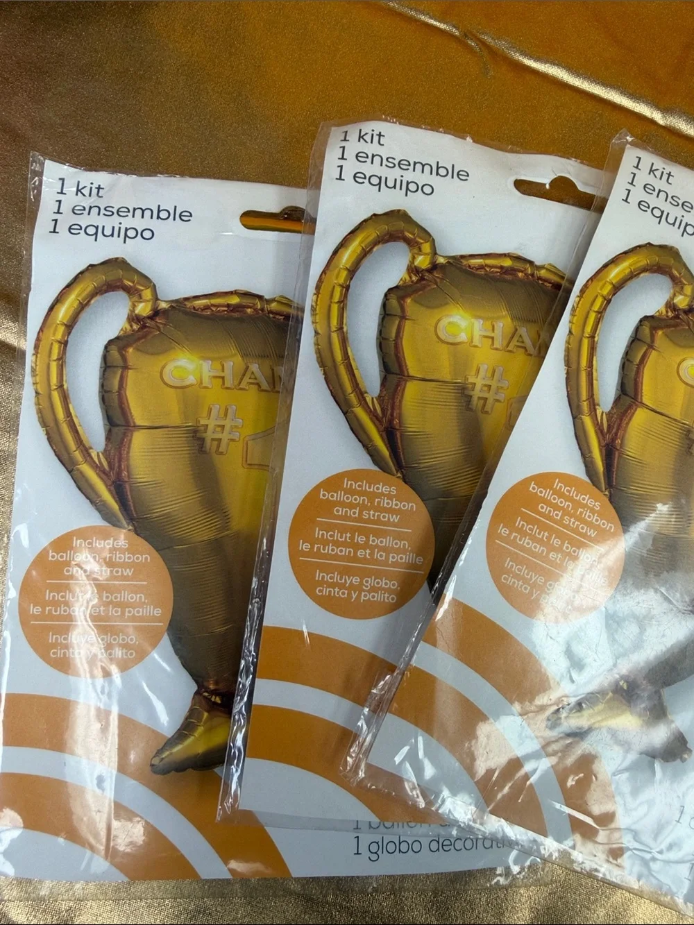 Anagram Gold Champion Trophy Foil Balloon Kit - Gold 3 trophy Mylar balloons new