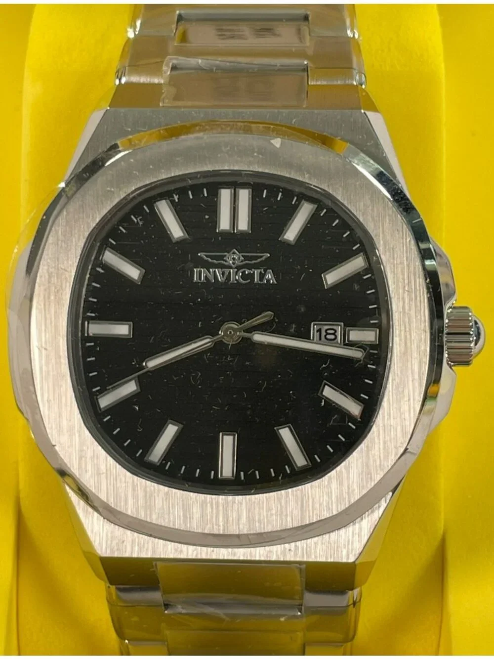 Invicta Mens Stainless Steel Black Dial Watch Model 48319 With Original Box And